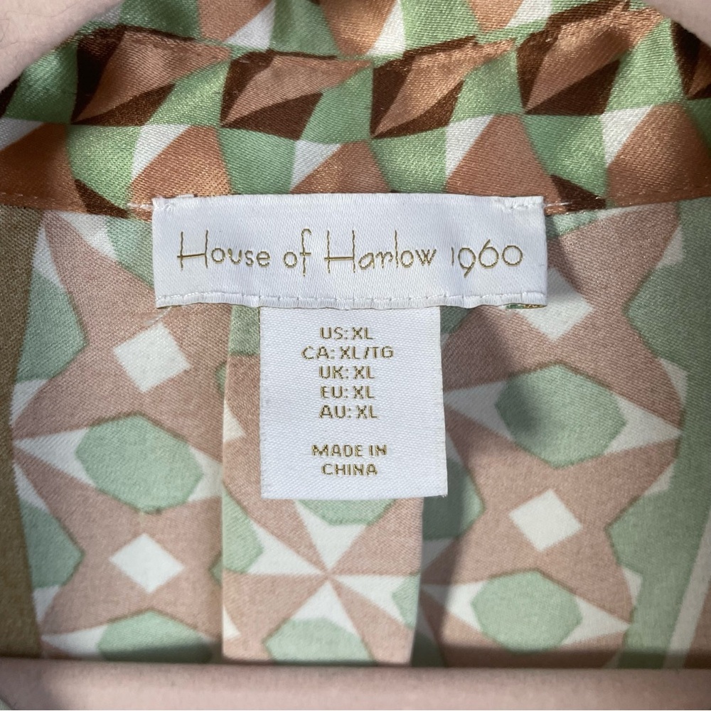 House of Harlow 1960 Art‎ Decor Silky Satin Button Up Size XL Brown green Pink - Picture 11 of 11